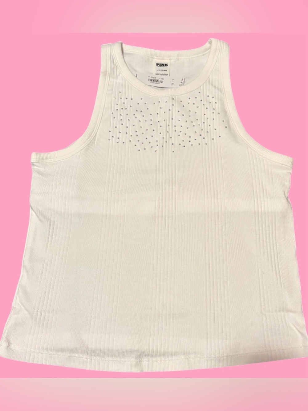Victoria Secret Pink White ribbed Tank top